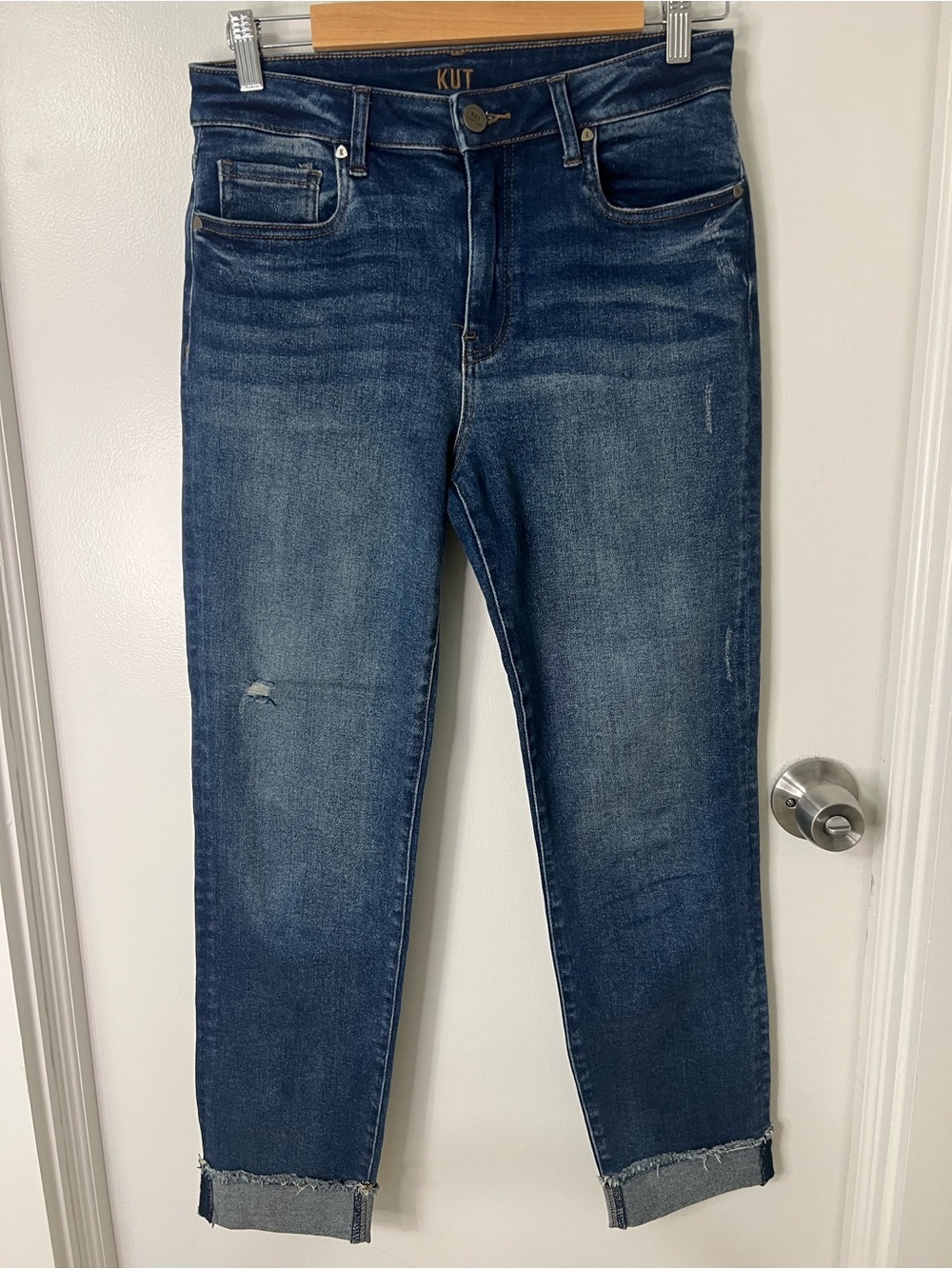 Kut from the Kloth High Rise Ankle Straight Leg Jean Rolled Hem Minimalist